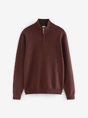 Red/Brown Plain Regular Fit 100% Cotton Premium Quarter Zip Jumper - Image 6 of 8