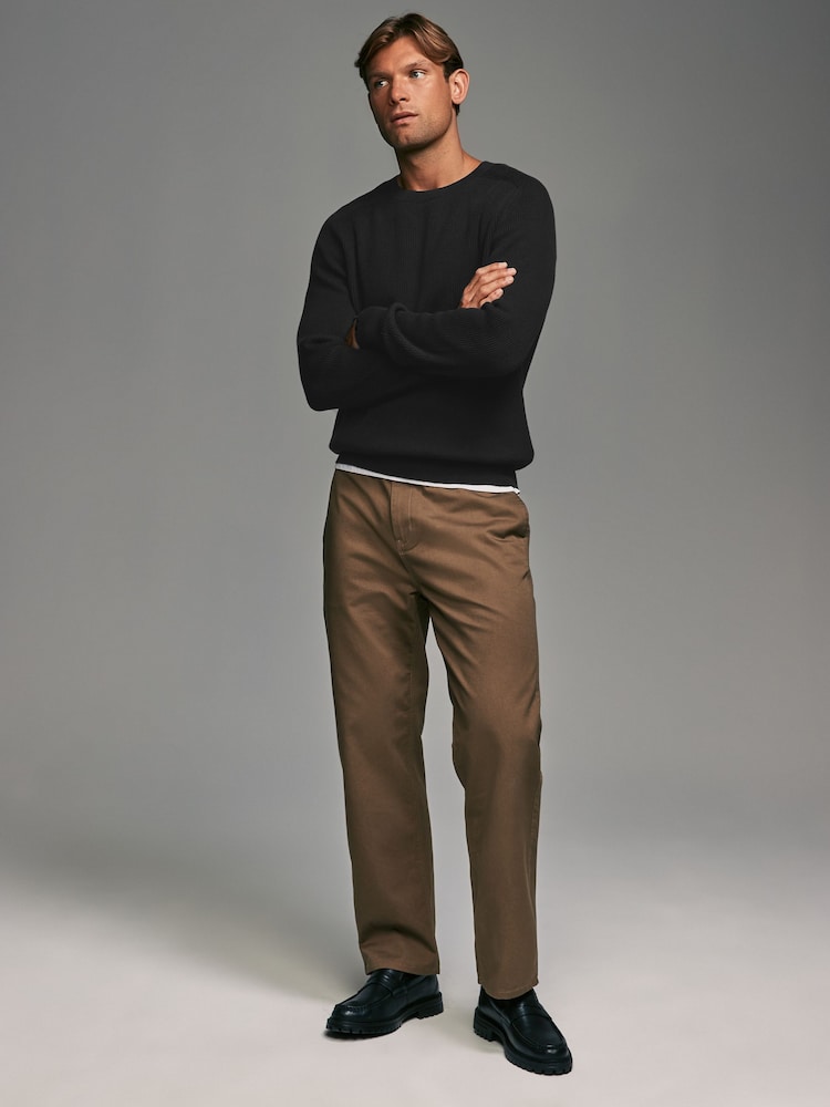 Black 100% Cotton Rib Texture Crew Jumper - Image 2 of 8