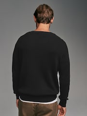 Black 100% Cotton Rib Texture Crew Jumper - Image 3 of 8