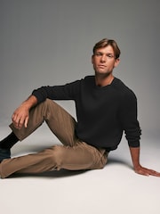 Black 100% Cotton Rib Texture Crew Jumper - Image 4 of 8