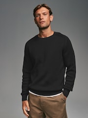 Black 100% Cotton Rib Texture Crew Jumper - Image 5 of 8
