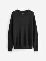 Black 100% Cotton Rib Texture Crew Jumper - Image 6 of 8