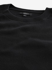 Black 100% Cotton Rib Texture Crew Jumper - Image 7 of 8