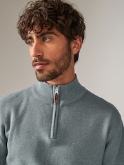Slate Blue Plain Regular Fit 100% Cotton Premium Quarter Zip Jumper - Image 1 of 7