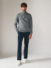 Slate Blue Plain Regular Fit 100% Cotton Premium Quarter Zip Jumper - Image 2 of 7