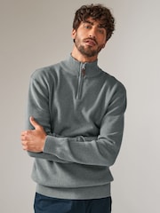 Slate Blue Plain Regular Fit 100% Cotton Premium Quarter Zip Jumper - Image 4 of 7