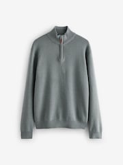 Slate Blue Plain Regular Fit 100% Cotton Premium Quarter Zip Jumper - Image 5 of 7