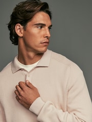 Ecru White Regular Ribbed Knit 100% Cotton Polo Shirt - Image 1 of 8