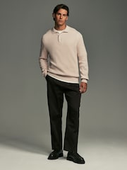 Ecru White Regular Ribbed Knit 100% Cotton Polo Shirt - Image 2 of 8