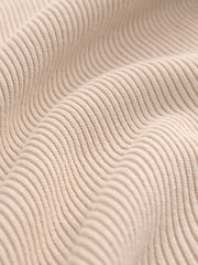Ecru White Regular Ribbed Knit 100% Cotton Polo Shirt - Image 8 of 8