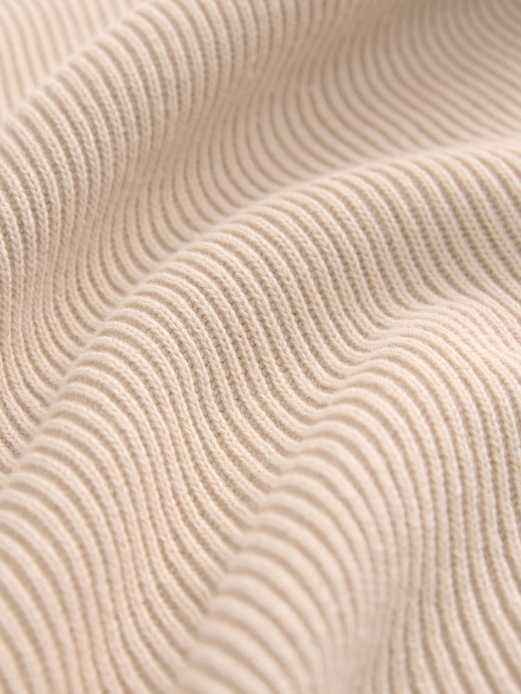 Ecru White Regular Ribbed Knit 100% Cotton Polo Shirt - Image 8 of 8