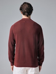 Rust Red/Brown Regular Ribbed Knit 100% Cotton Polo Shirt - Image 4 of 5