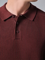 Rust Red/Brown Regular Ribbed Knit 100% Cotton Polo Shirt - Image 5 of 5