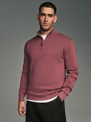 Pink Plain Regular Fit 100% Cotton Premium Quarter Zip Jumper - Image 1 of 8