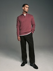 Pink Plain Regular Fit 100% Cotton Premium Quarter Zip Jumper - Image 3 of 8