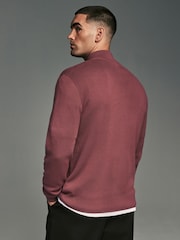Pink Plain Regular Fit 100% Cotton Premium Quarter Zip Jumper - Image 4 of 8