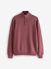Pink Plain Regular Fit 100% Cotton Premium Quarter Zip Jumper - Image 6 of 8