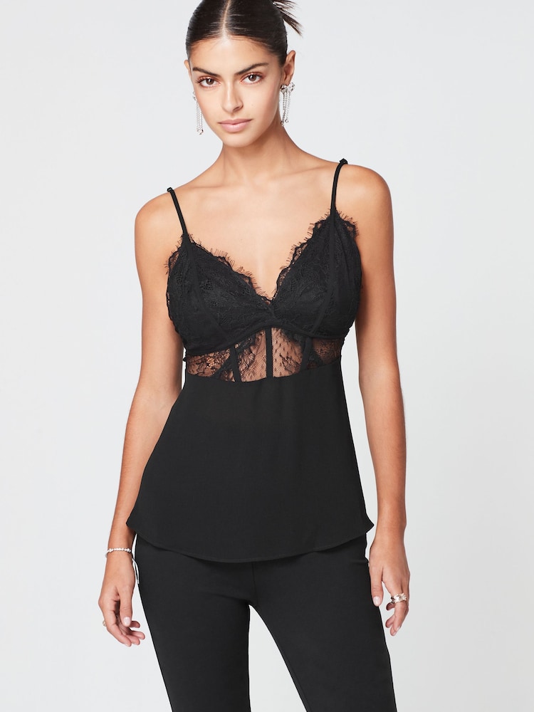 Black Lace Detailed Cami Top - Image 1 of 6 Black Lace Detailed Cami Top - Image 1 of 6