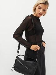 Black Leather Zip Cross-Body Bag - Image 1 of 8