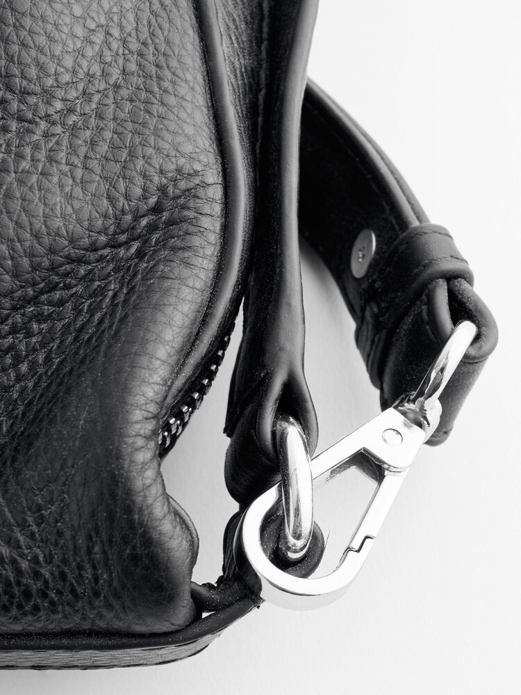 Black Leather Zip Cross-Body Bag - Image 8 of 8