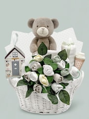 Babyblooms 100% Cotton Frankie Bear's New White Baby Gift Basket - Image 1 of 10