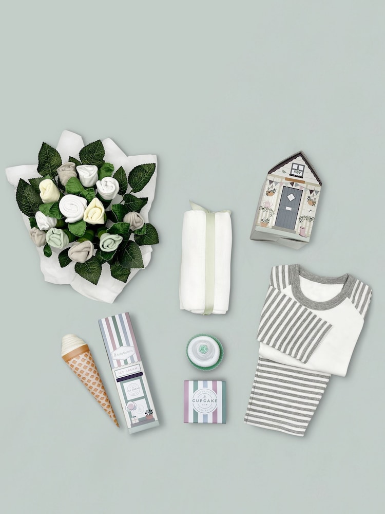 Babyblooms 100% Cotton Frankie Bear's New White Baby Gift Basket - Image 3 of 10