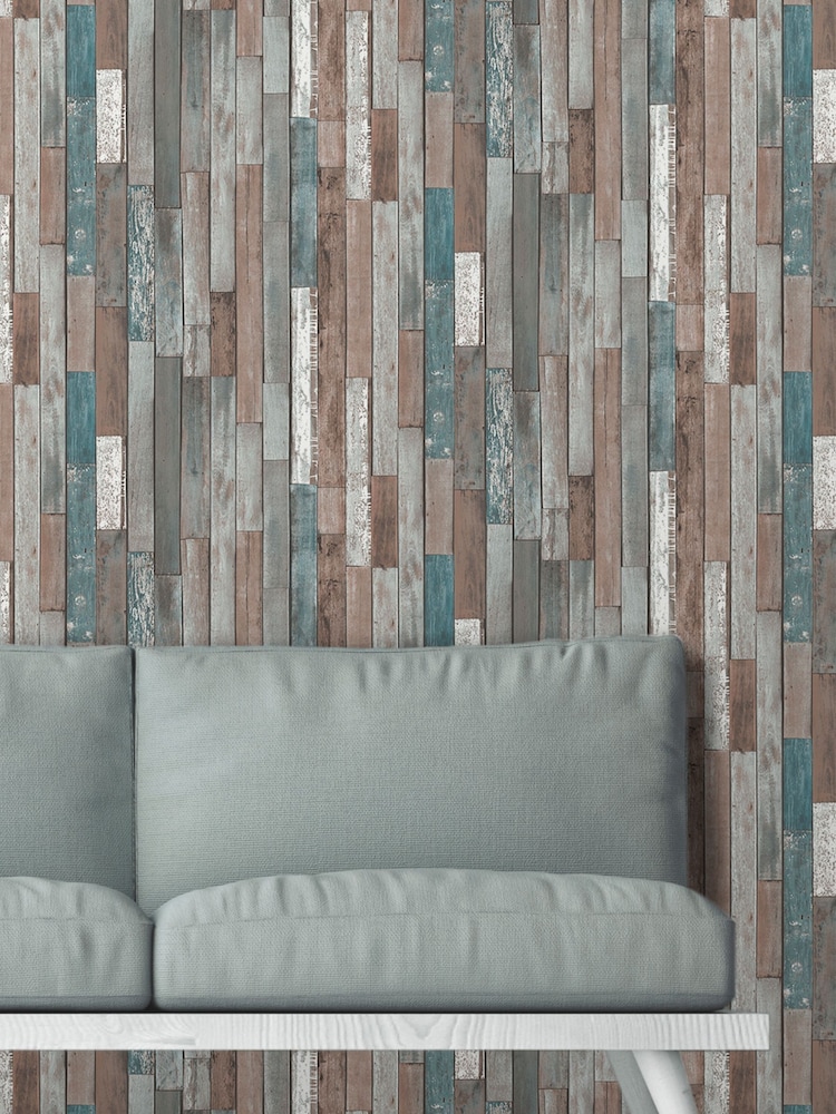 Fine Décor Blue Distinctive 4 Wood Reclaim Wallpaper - Image 1 of 2