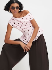 River Island Pink Polka Dot Short Sleeve Drape Peplum Top - Image 3 of 4
