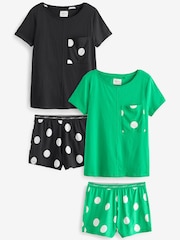 Black/Green Polka Dot Short Sleeve 100% Cotton Pyjama Sets 2 Pack - Image 1 of 10