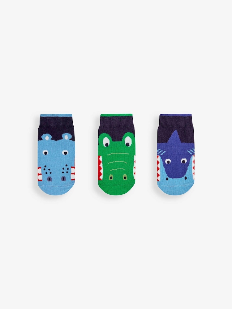 JoJo Maman Bébé Navy Boys' 3-Pack Snappy Water Creature Socks - Image 1 of 2