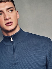 Slate Blue Texture Regular Fit 100% Cotton Premium Quarter Zip Jumper - Image 1 of 7