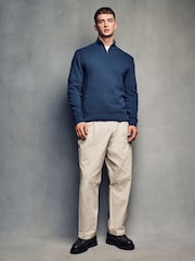 Slate Blue Texture Regular Fit 100% Cotton Premium Quarter Zip Jumper - Image 2 of 7