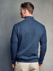 Slate Blue Texture Regular Fit 100% Cotton Premium Quarter Zip Jumper - Image 4 of 7
