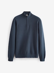 Slate Blue Texture Regular Fit 100% Cotton Premium Quarter Zip Jumper - Image 5 of 7