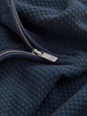 Slate Blue Texture Regular Fit 100% Cotton Premium Quarter Zip Jumper - Image 6 of 7