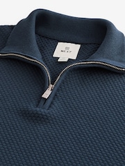 Slate Blue Texture Regular Fit 100% Cotton Premium Quarter Zip Jumper - Image 7 of 7