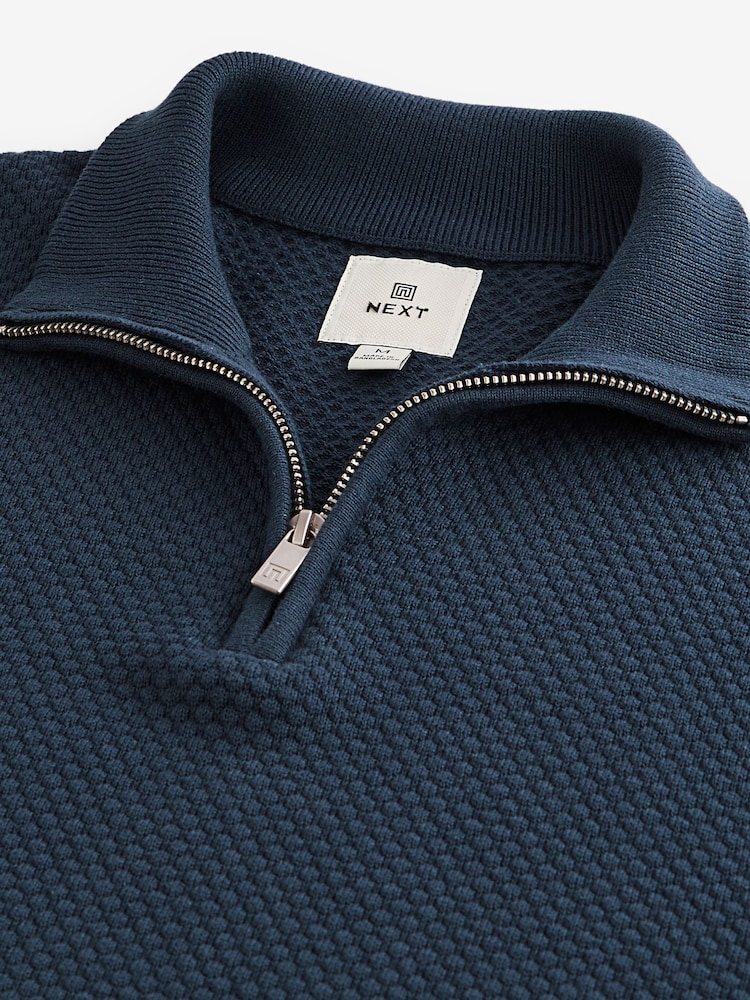 Slate Blue Texture Regular Fit 100% Cotton Premium Quarter Zip Jumper - Image 7 of 7
