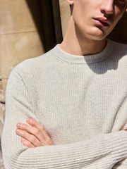 Ecru, Weiß - Strickpullover mit Rundhalsausschnitt in normaler Passform - Bild 1 von 1