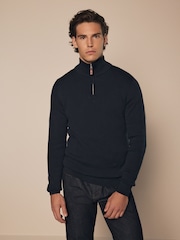 Mornarsko modra - Preprosto - v standardnem kroju 100% Cotton Premium Quarter Zip pulover - Slika 1 iz 8