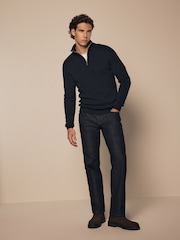 Mornarsko modra - Preprosto - v standardnem kroju 100% Cotton Premium Quarter Zip pulover - Slika 2 iz 8