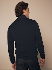 Mornarsko modra - Preprosto - v standardnem kroju 100% Cotton Premium Quarter Zip pulover - Slika 3 iz 8