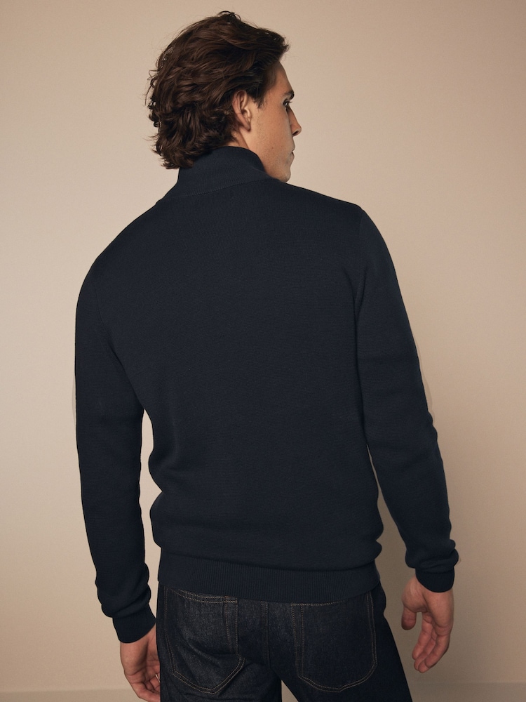 Bleu marine - Uni - Coupe classique 100% Coton Premium Quarter Zip Pull - Image 3 of 8