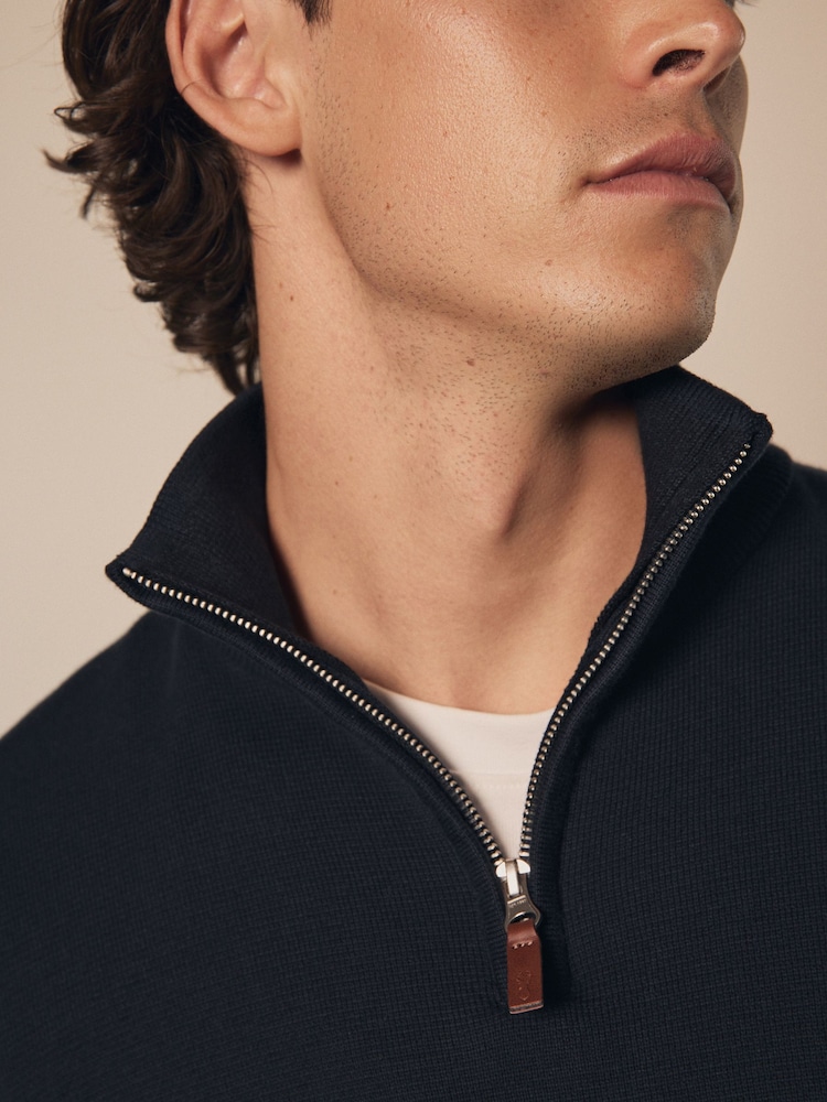 Bleu marine - Uni - Coupe classique 100% Coton Premium Quarter Zip Pull - Image 4 of 8