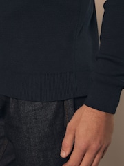 Mornarsko modra - Preprosto - v standardnem kroju 100% Cotton Premium Quarter Zip pulover - Slika 5 iz 8