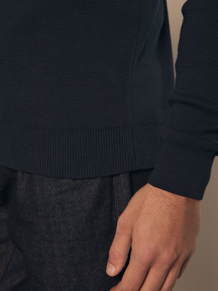 Bleu marine - Uni - Coupe classique 100% Coton Premium Quarter Zip Pull - Image 5 of 8