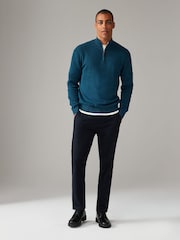 Teal Blue Plain Regular Fit 100% Cotton Premium Quarter Zip Jumper - Image 2 of 8