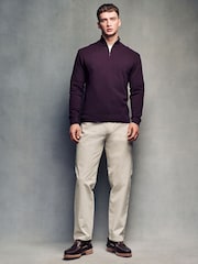 Fig Purple Texture Regular Fit 100% Cotton Premium Quarter Zip Jumper - Image 2 of 7