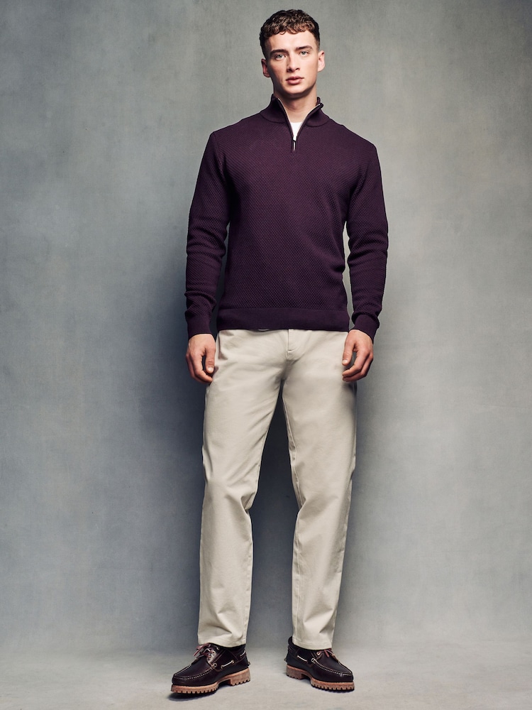 Fig Purple Texture Regular Fit 100% Cotton Premium Quarter Zip Jumper - Image 2 of 7