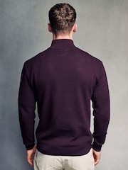 Fig Purple Texture Regular Fit 100% Cotton Premium Quarter Zip Jumper - Image 3 of 7