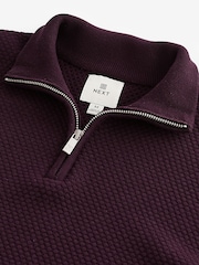 Fig Purple Texture Regular Fit 100% Cotton Premium Quarter Zip Jumper - Image 6 of 7